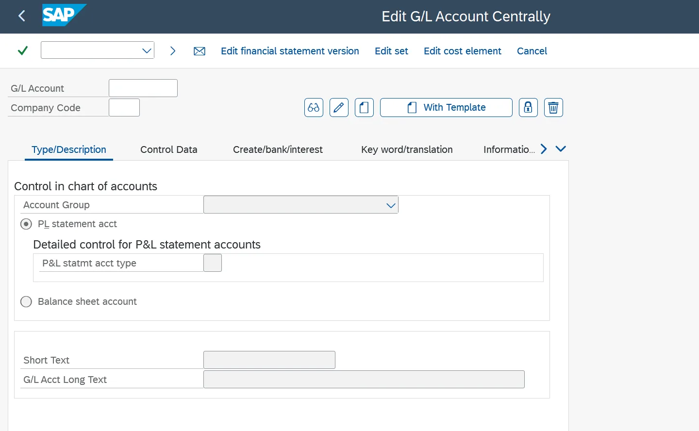 SAP gl account master automation: Recording an FS00 account creation across the chart of accounts and company code segments (view 2 of 2)