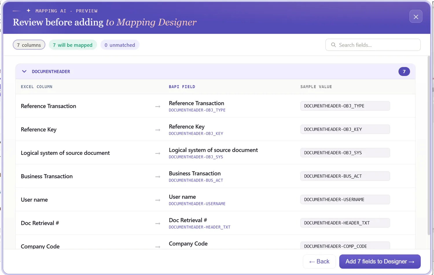 SAP material master automation: Mapping AI matching material fields from Excel headers or a screenshot