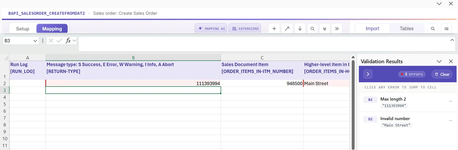 SAP sales order automation: Field properties with requested-date format, quantity decimals, and auto-marked INX indicators