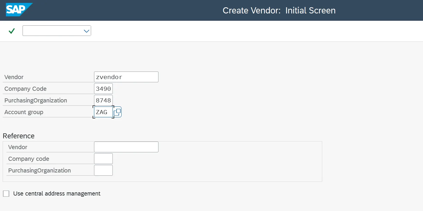 SAP vendor master automation: Recorder with T-code XK01 entered, capturing the vendor screens (view 2 of 2)